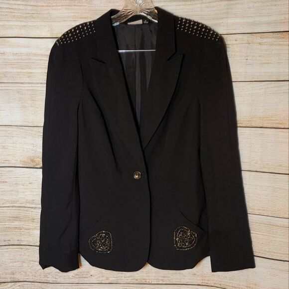 Allen B. by Allen Schwartz Black Embellished Blazer Size Medium - Picture 1 of 11